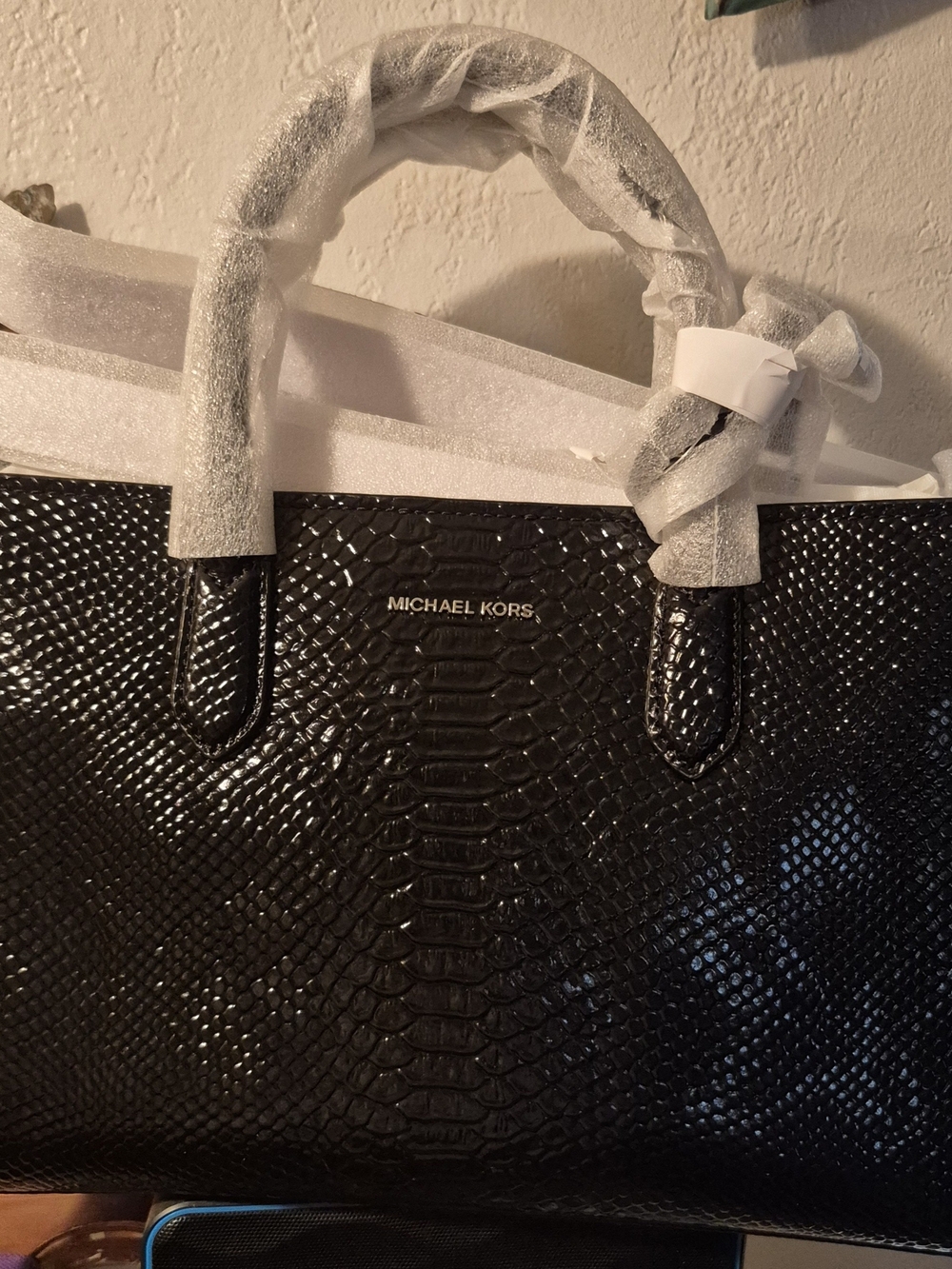 Michael Kors Black Embossed Snake-Effect Tote